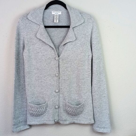Covington Women's Gray angora Knit blend Cardigan Notched Lapel sz M cottagecore - Picture 13 of 14